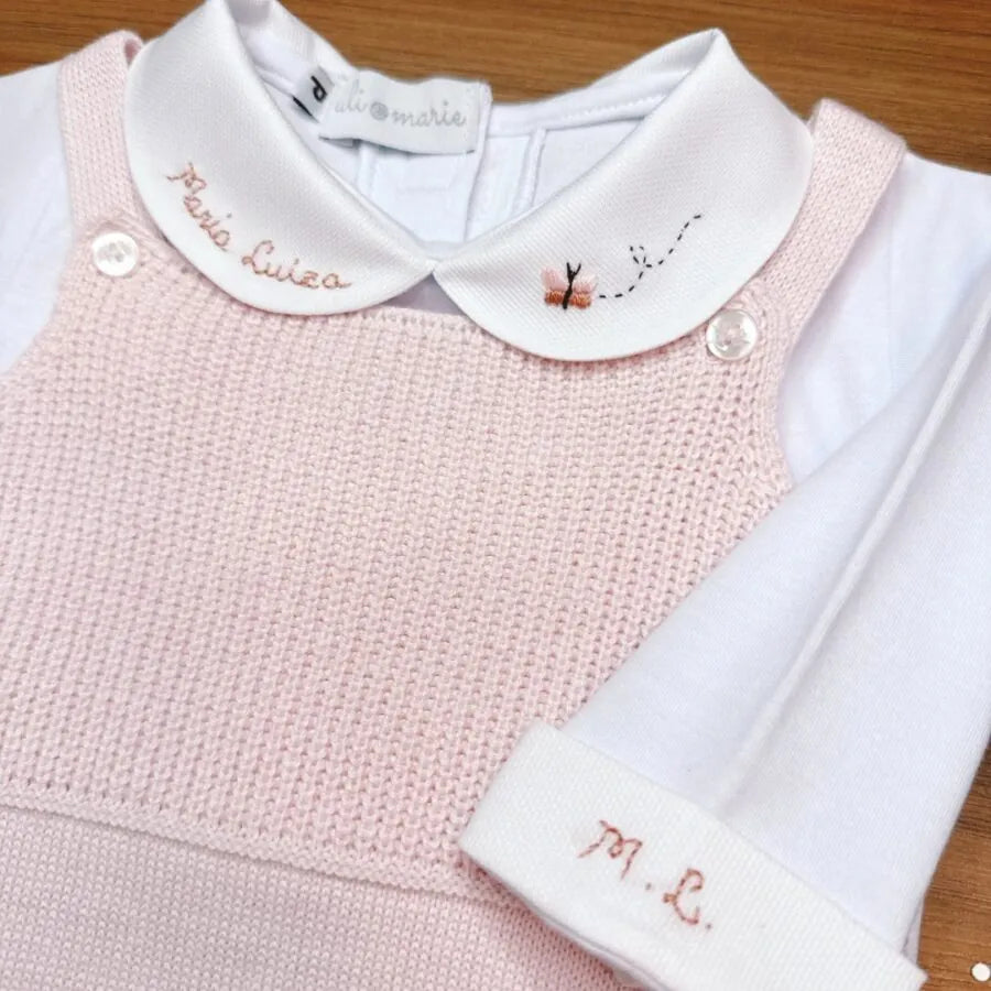 body branco de algodão egípcio com manga longa e gola personalizada maria luiza com bordado de borboleta