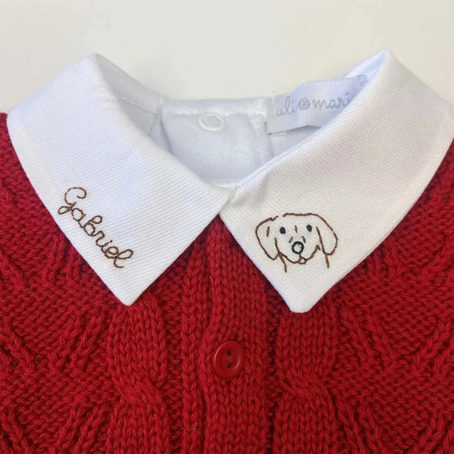 body personalizado para menino branco com gola polo, bordado de desenho e o nome do bebê