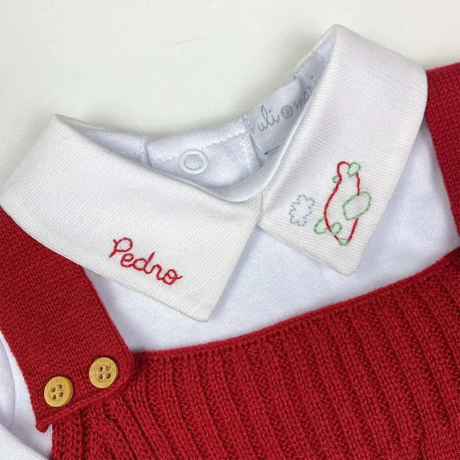 body personalizado para menino branco com gola polo, bordado de desenho e o nome do bebê