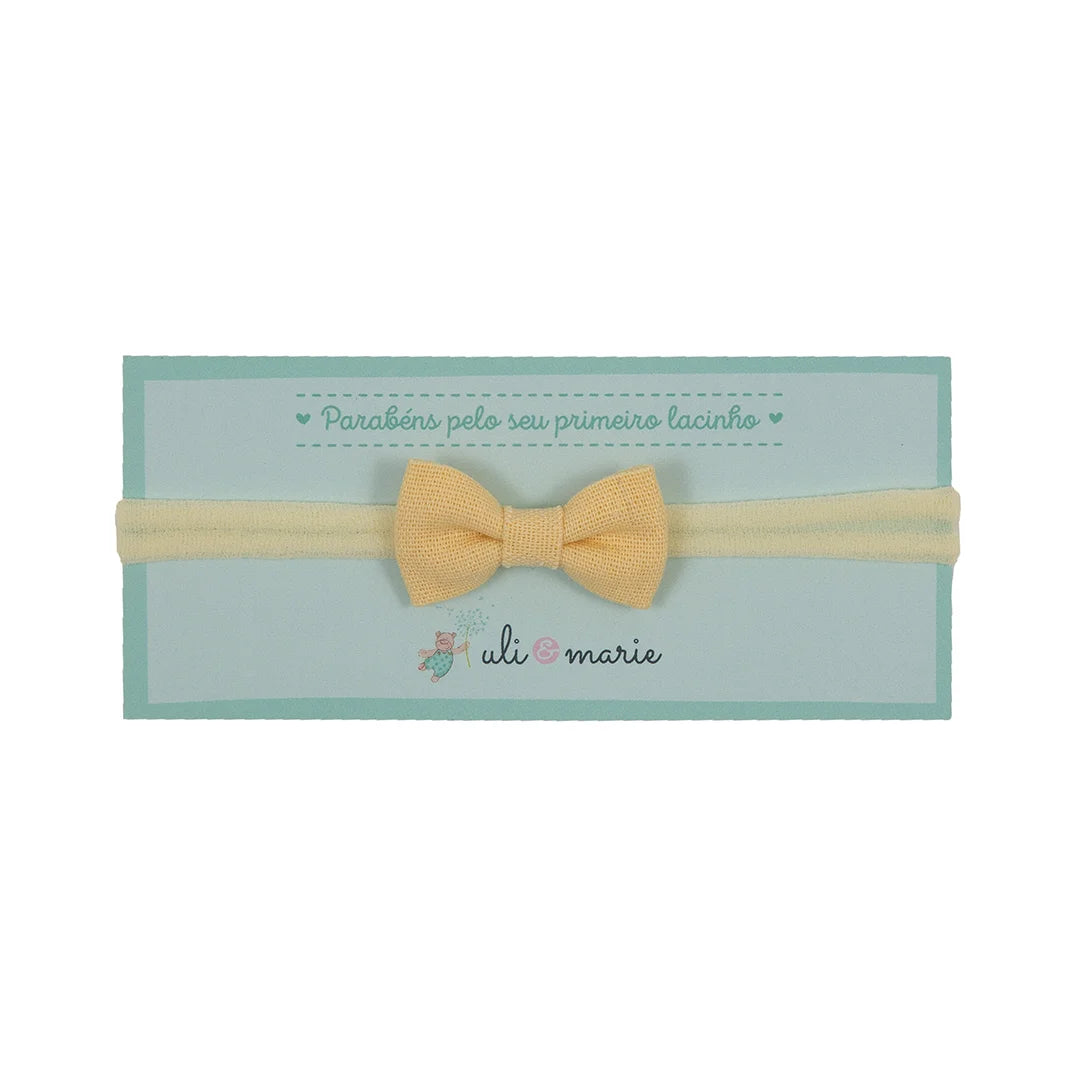 faixa de cabelo Amarelo bebê com laço de tecido Amarelo bebê sobre elástico macio e confortável