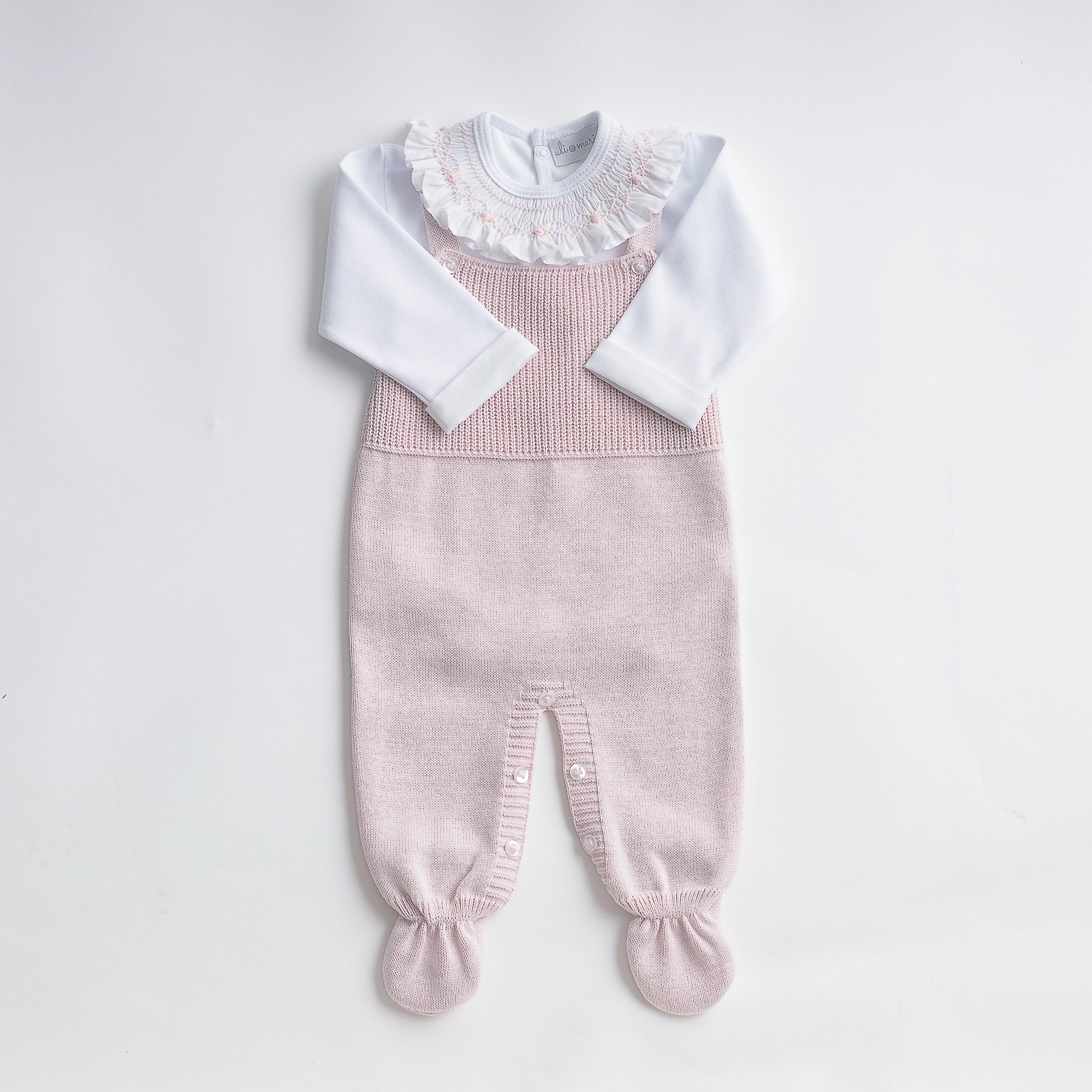 Jardineira Bambu Rosa bebê com Body Casinha de Abelha- 2 peças