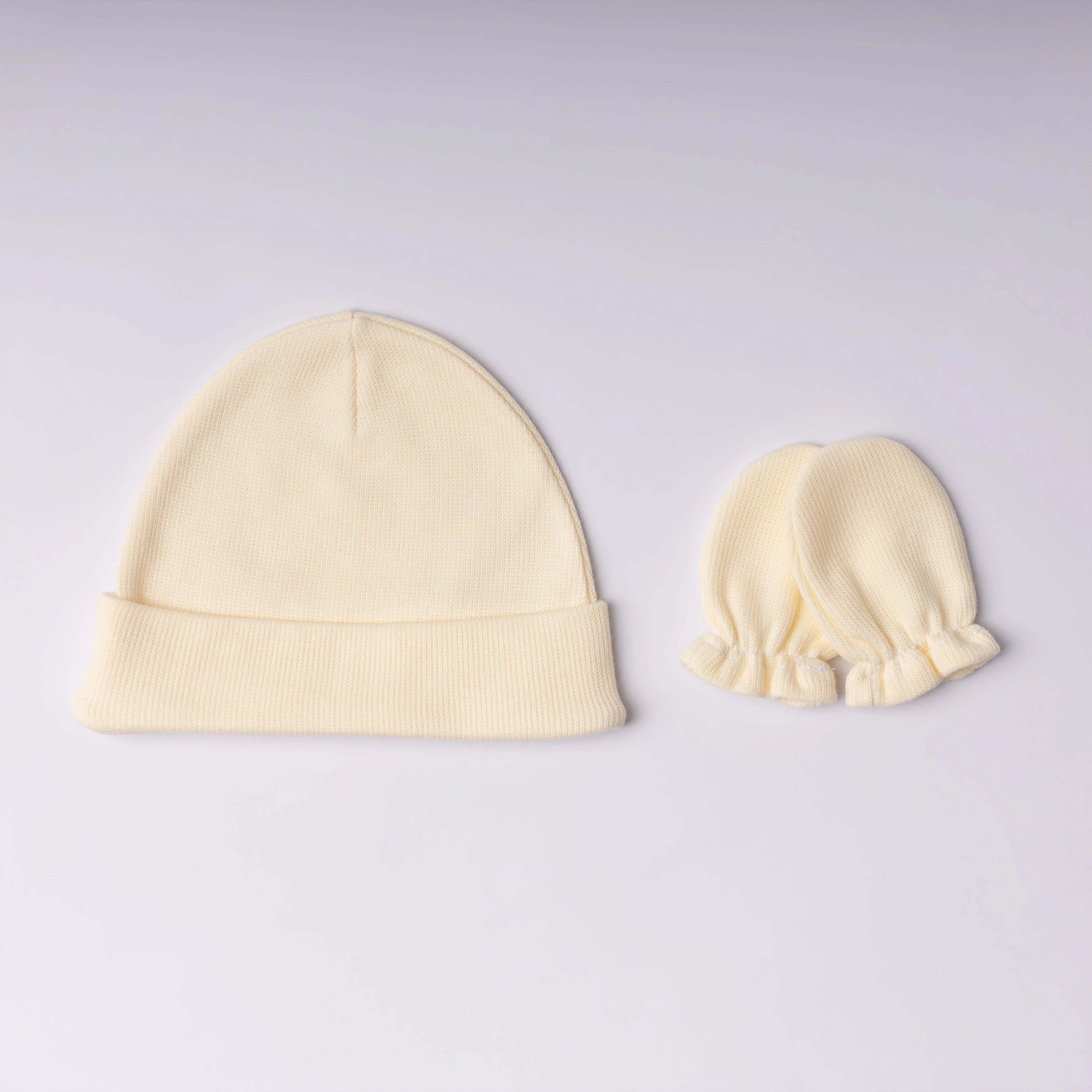 Kit Gorro e Luva em Algodão Amarelo bebê