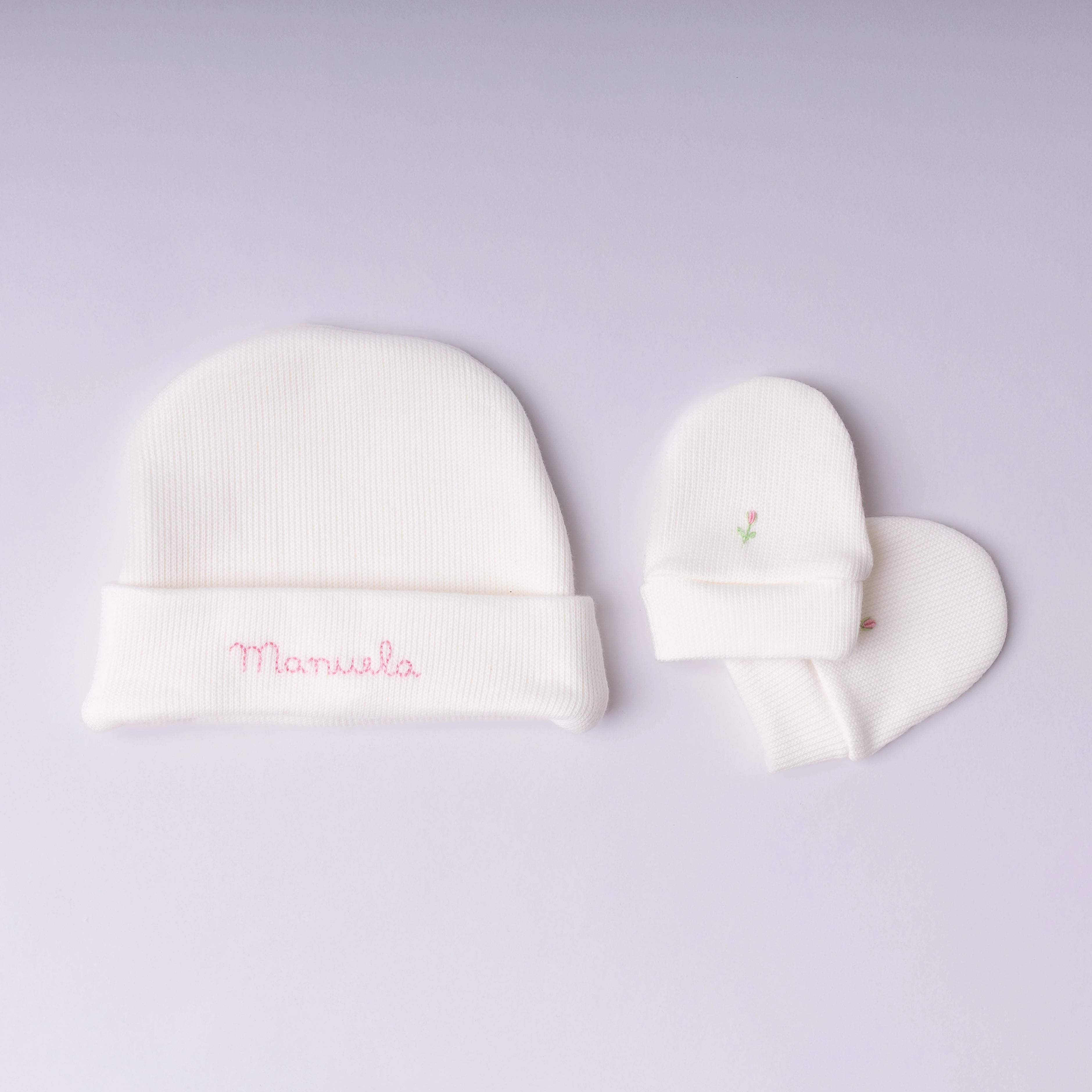 Kit Gorro e Luva Personalizado em Algodão Menina