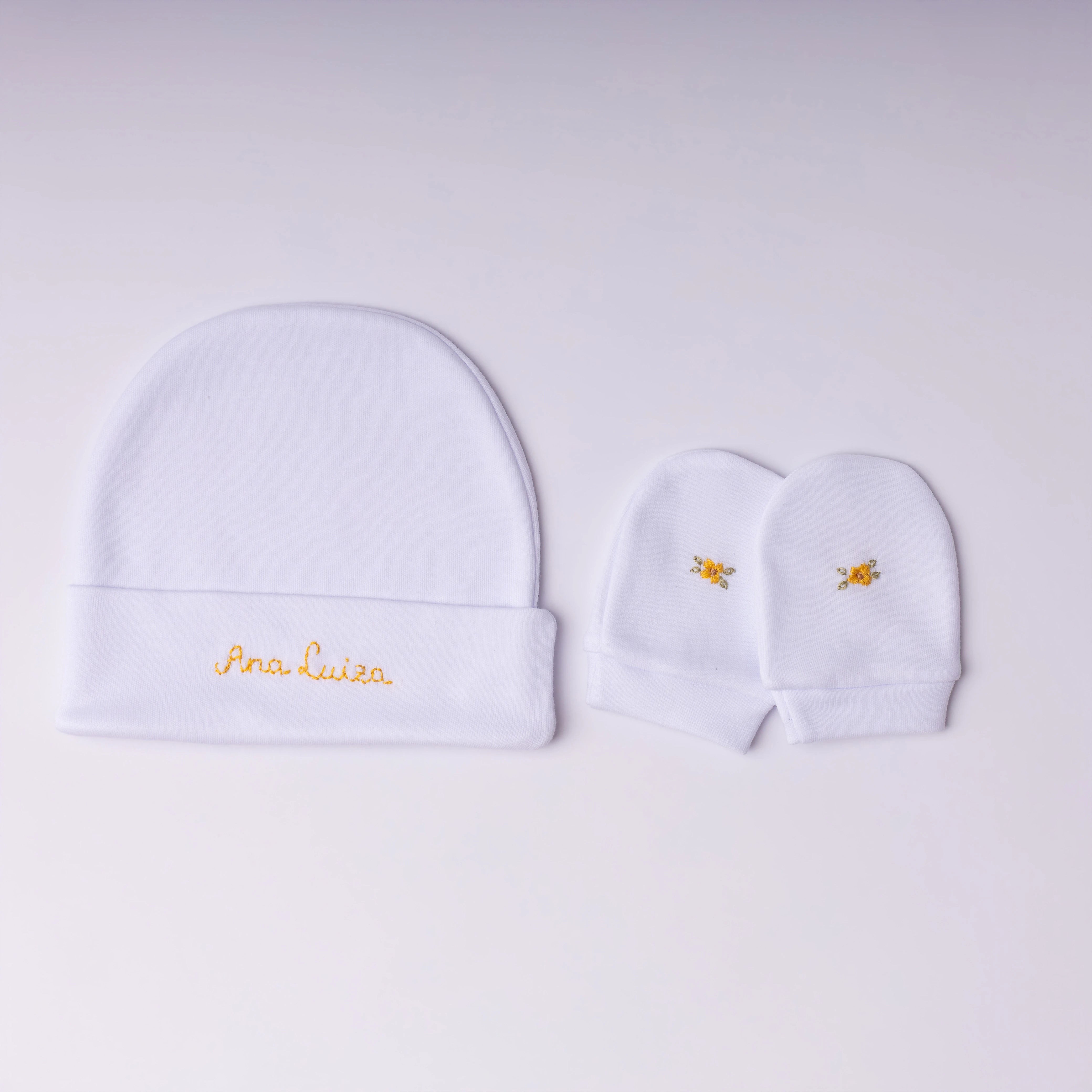 Kit Gorro e Luva Personalizado em Algodão Menina