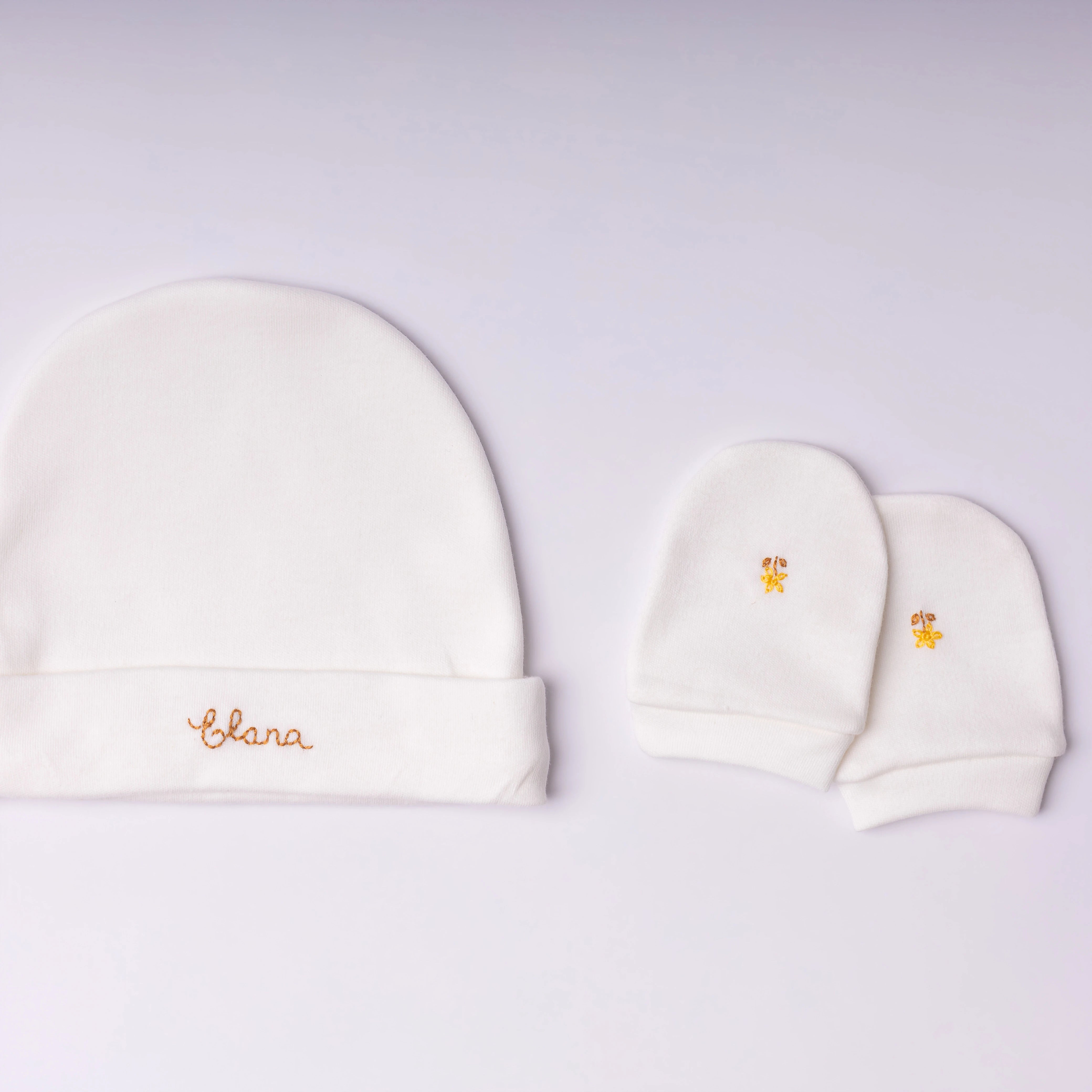 Kit Gorro e Luva Personalizado em Algodão Menina