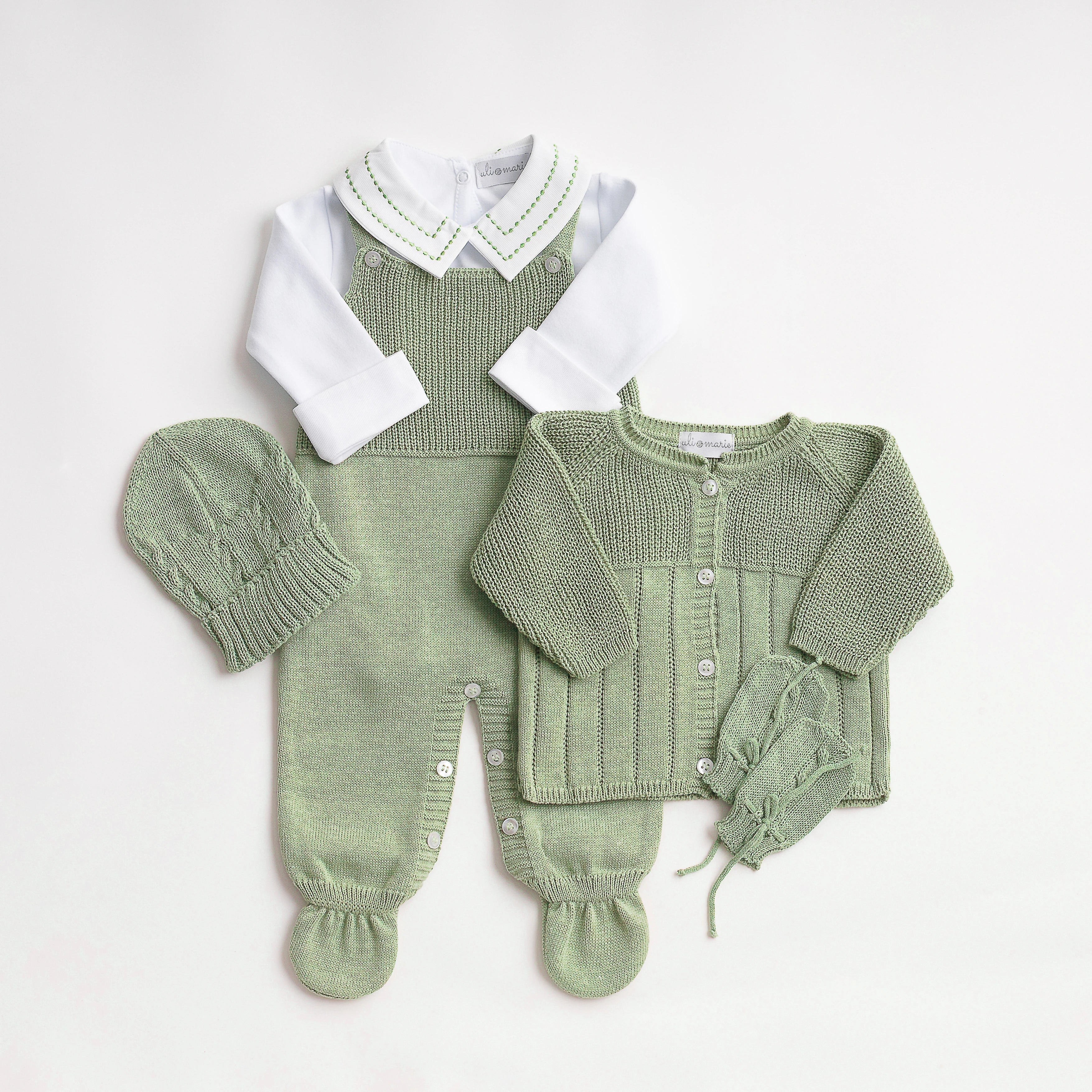Kit Maternidade Ravi verde folha com body - 5 peças