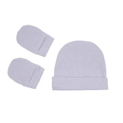 kit gorro e luva em algodão lilás, macio e confortável, ideal para manter o bebê aquecido com delicadeza