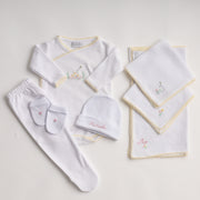 Kit Boas Vindas feito à mão amarelo bebê - 7 peças - Algodão Egípcio