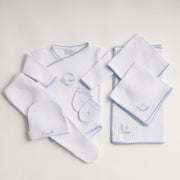 Kit Boas Vindas feito à mão azul bebê - 7 peças - Algodão Egípcio