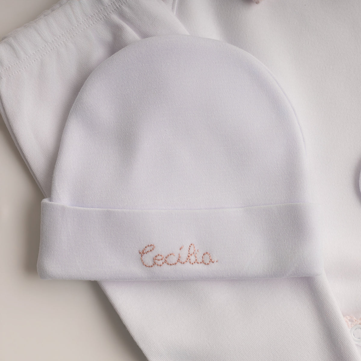 Kit Boas Vindas feito à mão rosa bebê - 7 peças - Algodão Egípcio