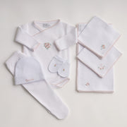 Kit Boas Vindas feito à mão rosa bebê - 7 peças - Algodão Egípcio