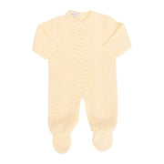 macacão firenze amarelo bebê de tricot com manga longa e detalhes de trama em zig zag