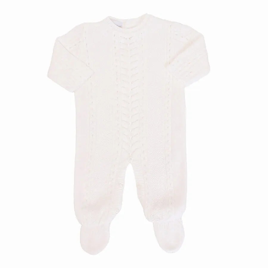 macacão firenze branco de tricot com manga longa e trama em zig zag no centro