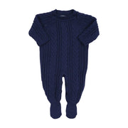 macacão sorrento azul marinho em tricô com padronagem de tranças grossas e punhos canelados nas mangas e pés