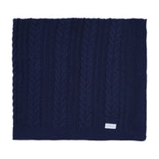 manta sorrento azul marinho em tricô com padrão trançado e acabamento em barra canelada