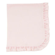 manta em algodão pompom rosa bebê com babado plissado e detalhes delicados de mini pompons nas bordas, suave e charmosa para o enxoval do bebê