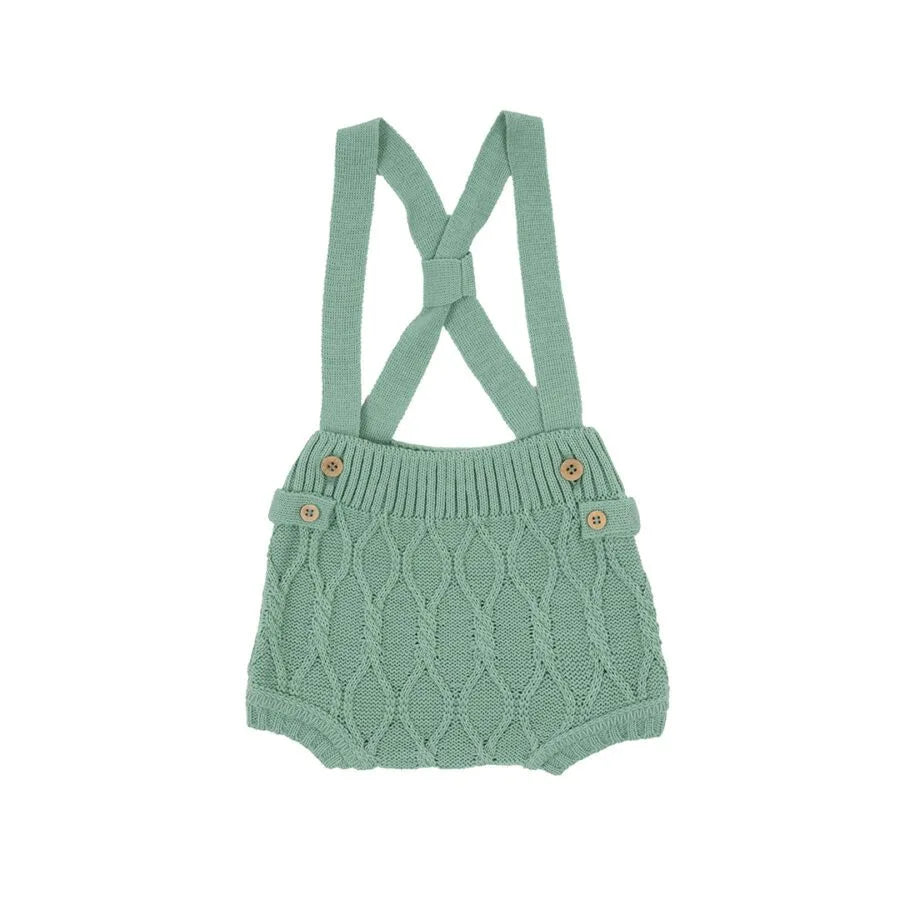 romper bento verde cidreira com tricot de losangos e body branco com bordado verde na gola polo