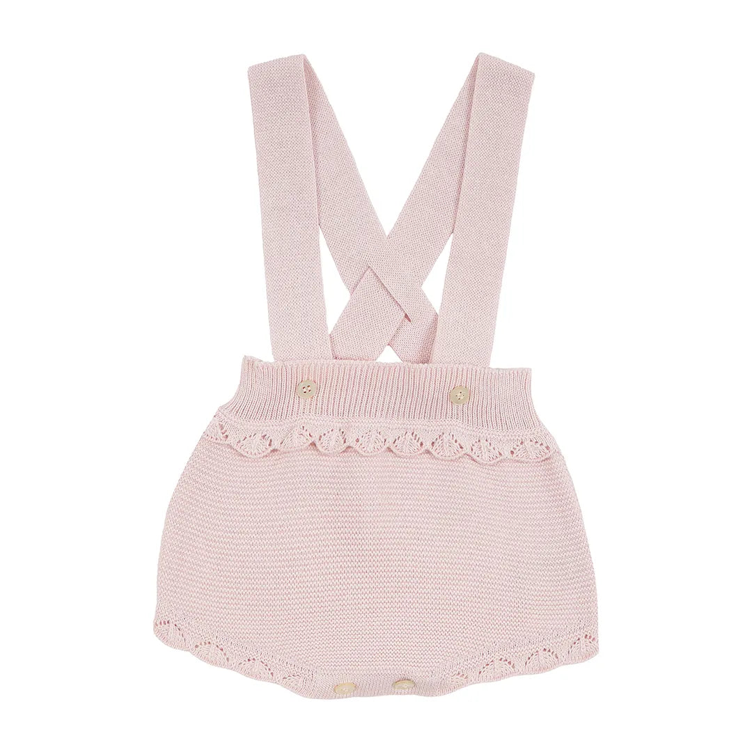 romper malu rosa bebê de tricot com barrado de babado e body branco personalizado com nome lis e flores