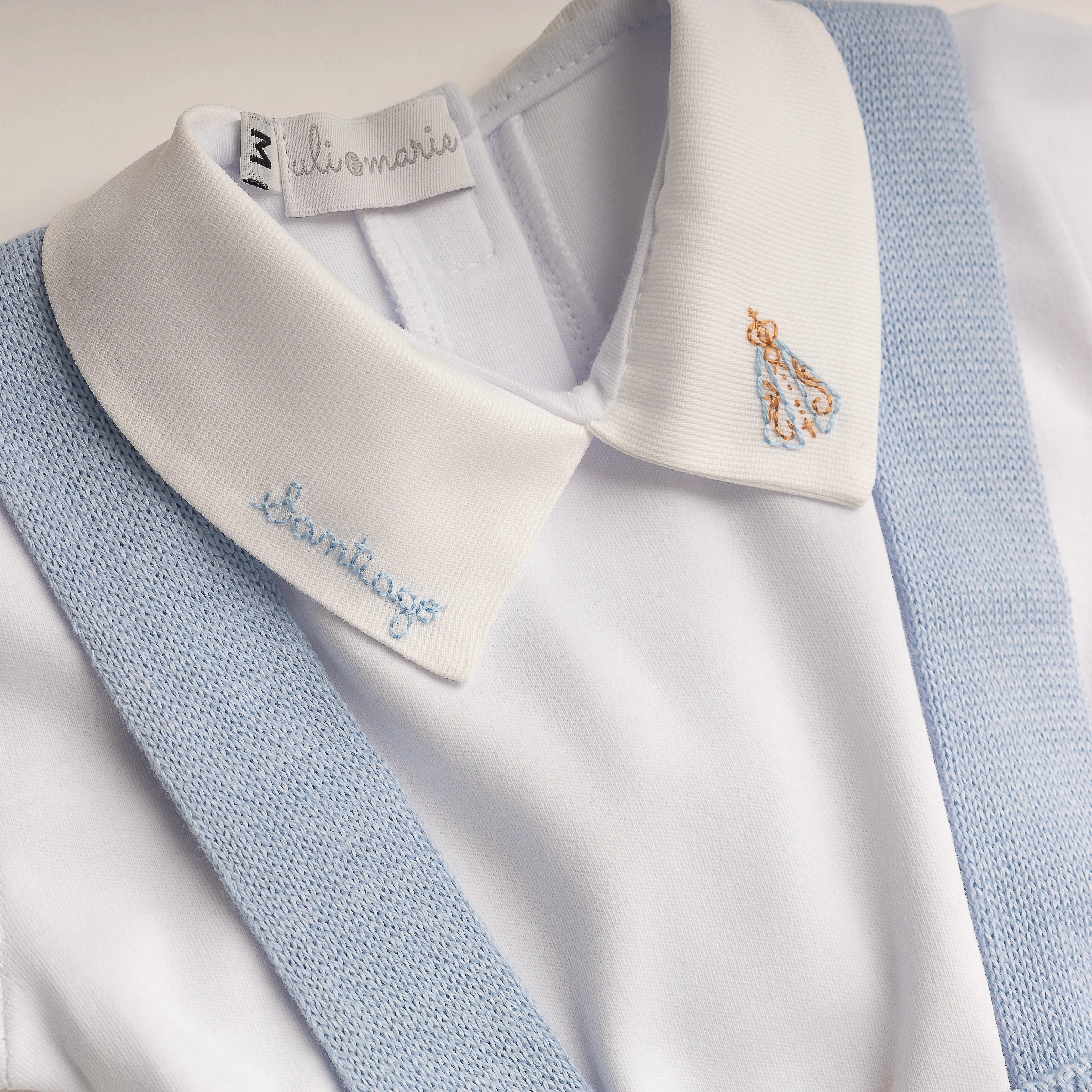 Romper Azul bebê com Body Nossa Senhora Aparecida personalizado- 2 peças