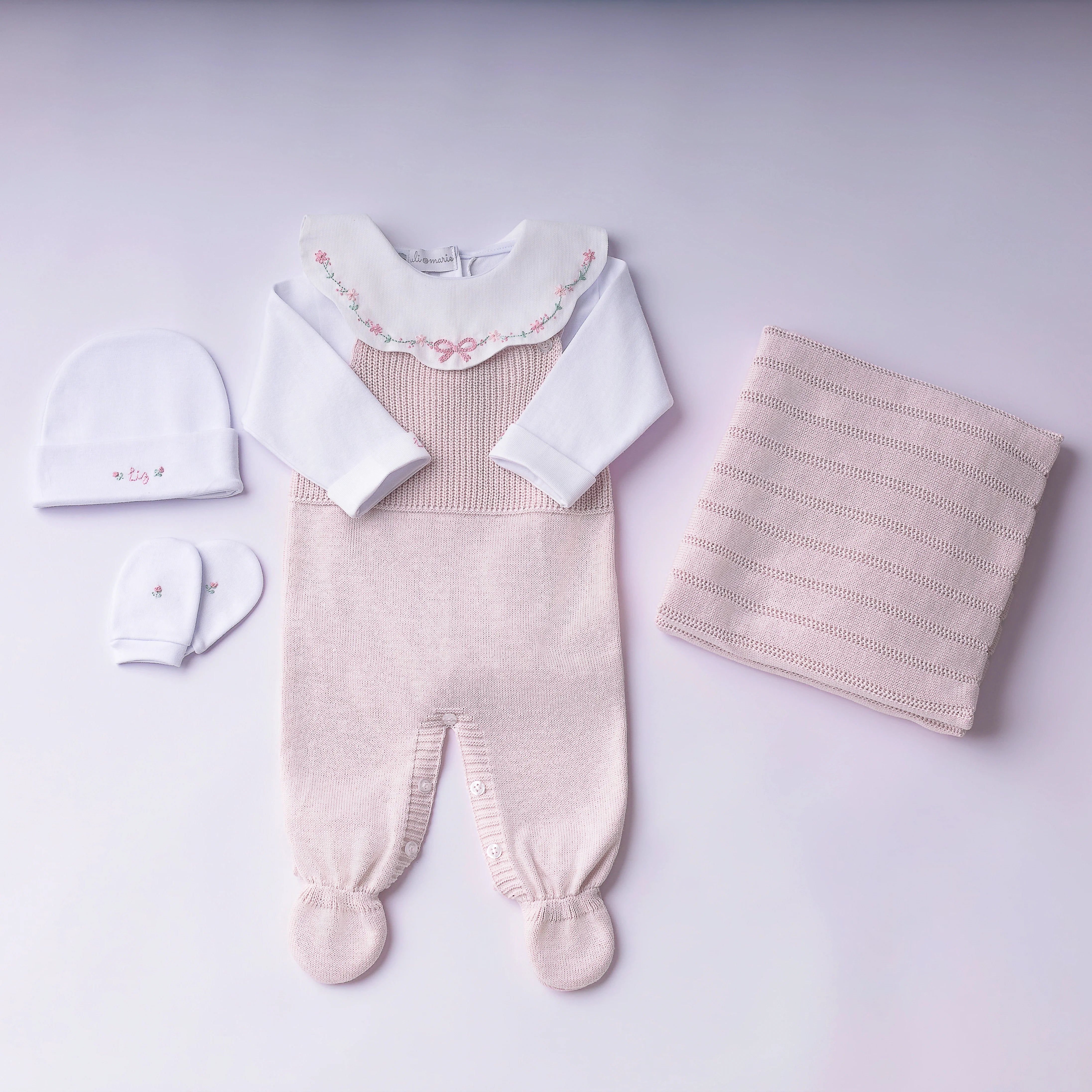 Saída Maternidade Laço Encantado rosa bebê - 5 peças