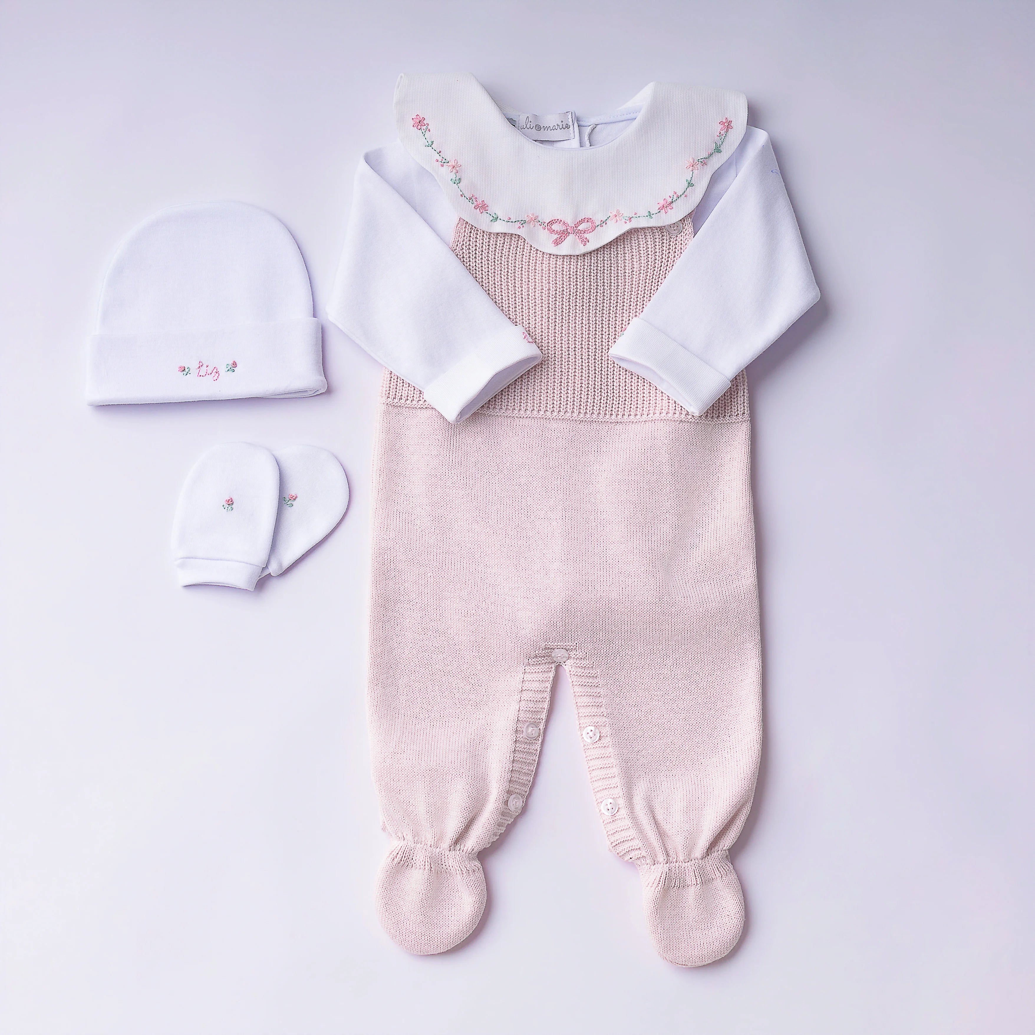 Saída Maternidade Laço Encantado rosa bebê - 5 peças