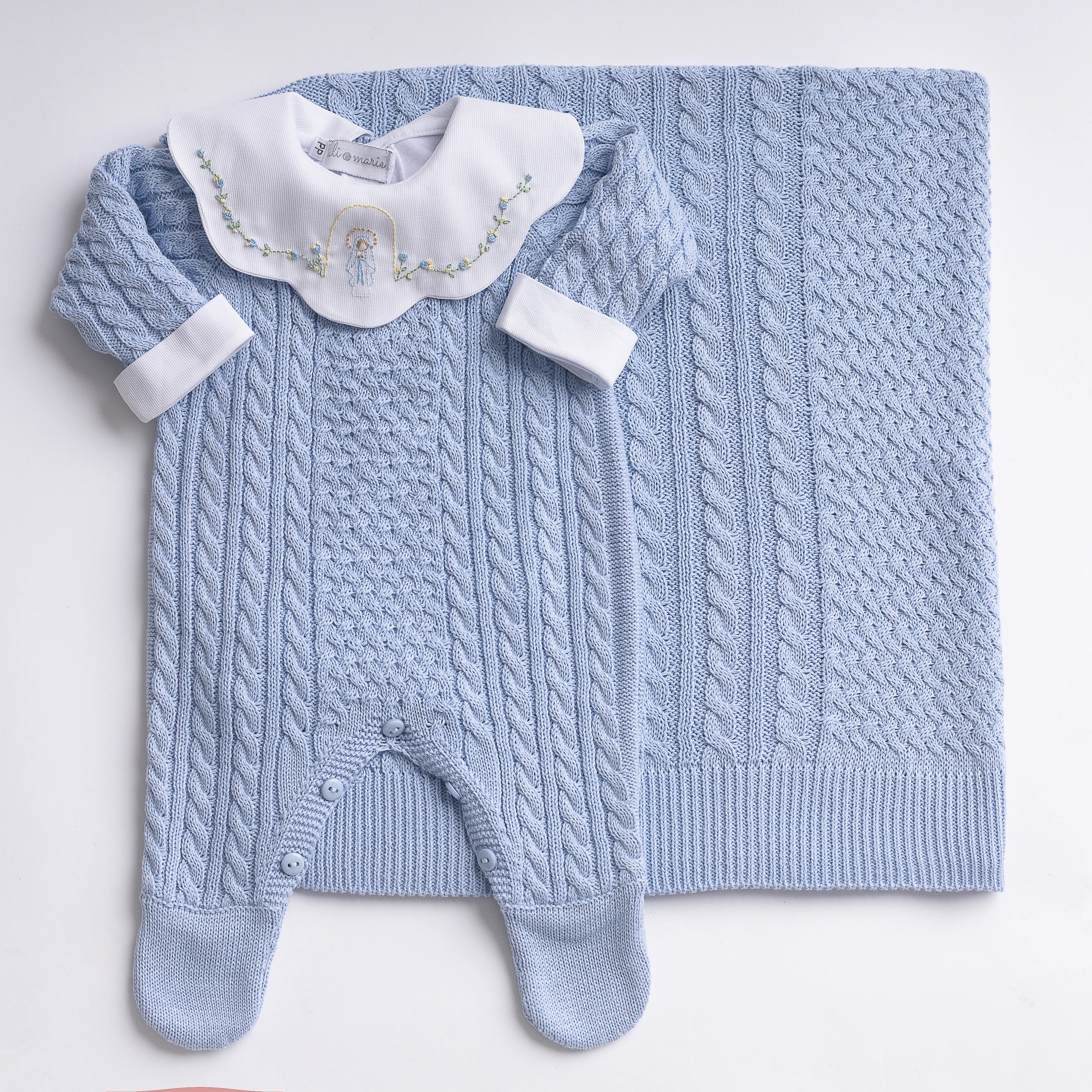 Saída Maternidade Nossa Senhora Azul bebê - 3 peças