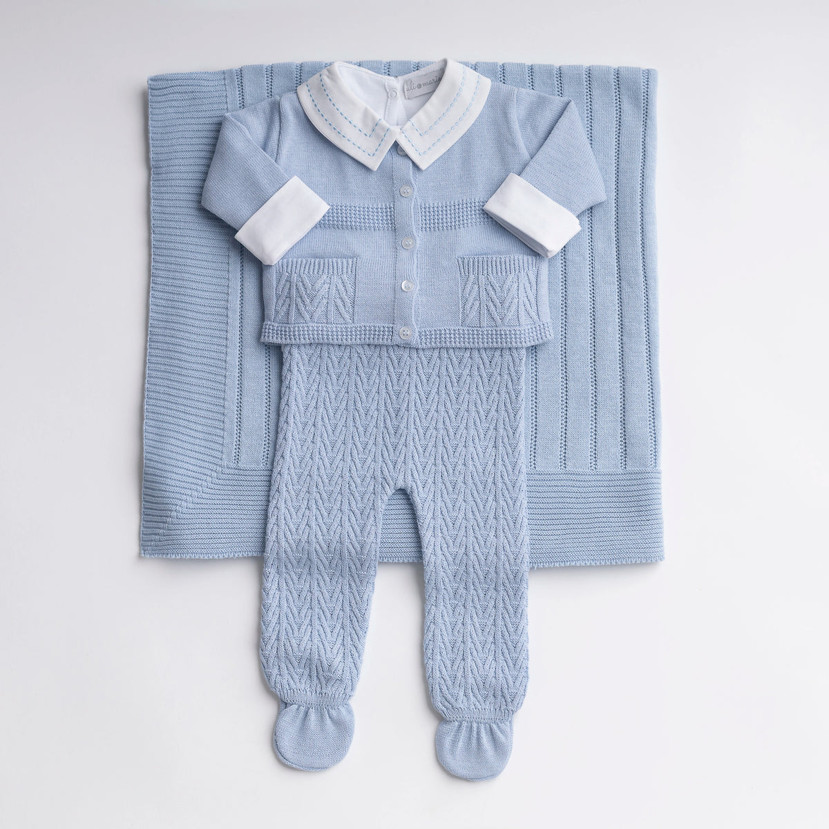 Saída Maternidade Ravi Azul Bebê - 4 peças
