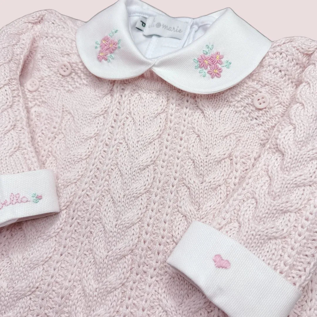 Macacão Sorrento Rosa bebê com Body floral personalizado -2 peças
