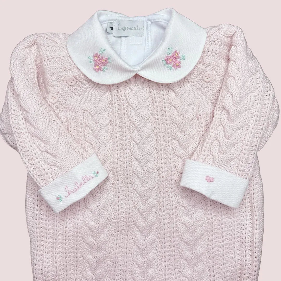 Macacão Sorrento Rosa bebê com Body floral personalizado -2 peças
