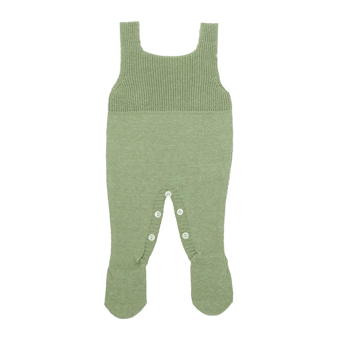 saída maternidade bambu verde folha com macacão e manta de tricot, detalhes em ponto canelado delicado