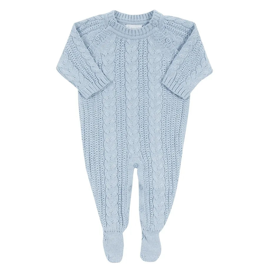 saída maternidade encanto azul bebê, macacão de tricot e body gola com bordados florais com manta