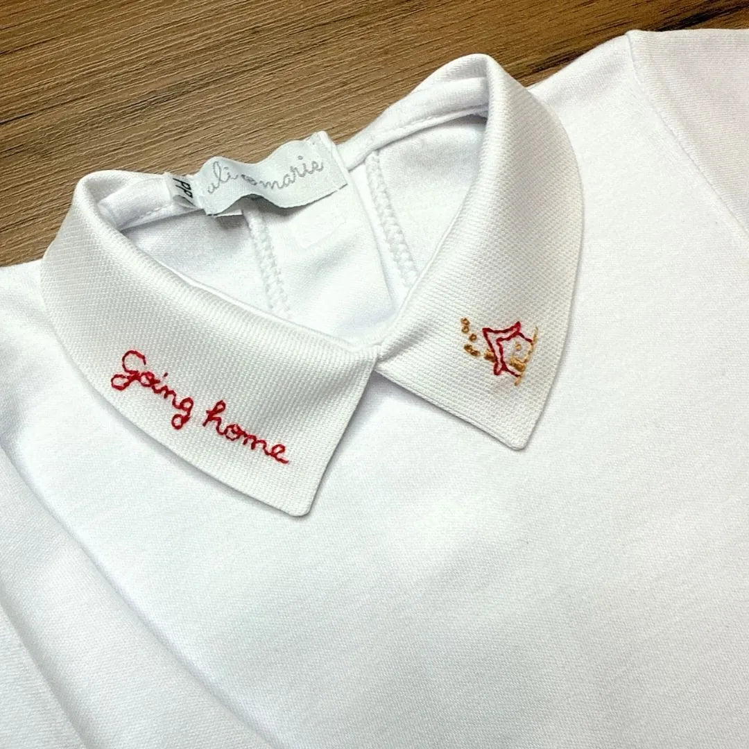 saída maternidade going home, jardineira de tricot vermelha e body branco com gola personalizada matias