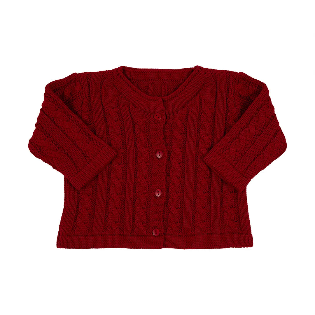 saída maternidade jorge vermelha, macacão, body e manta, com casaquinho em tricot de tranças