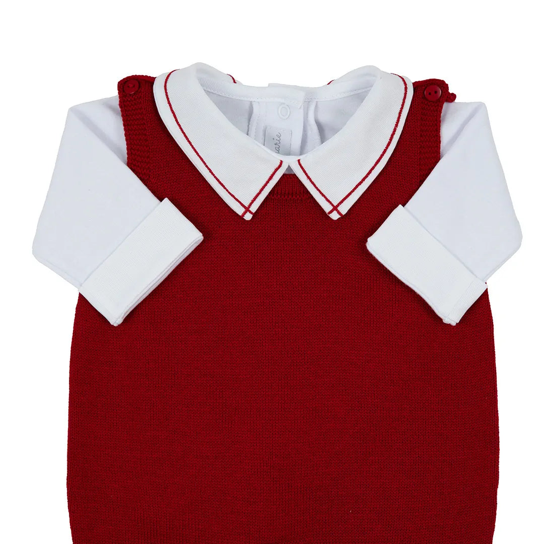 saída maternidade jorge vermelha, macacão, body e manta, com casaquinho em tricot de tranças