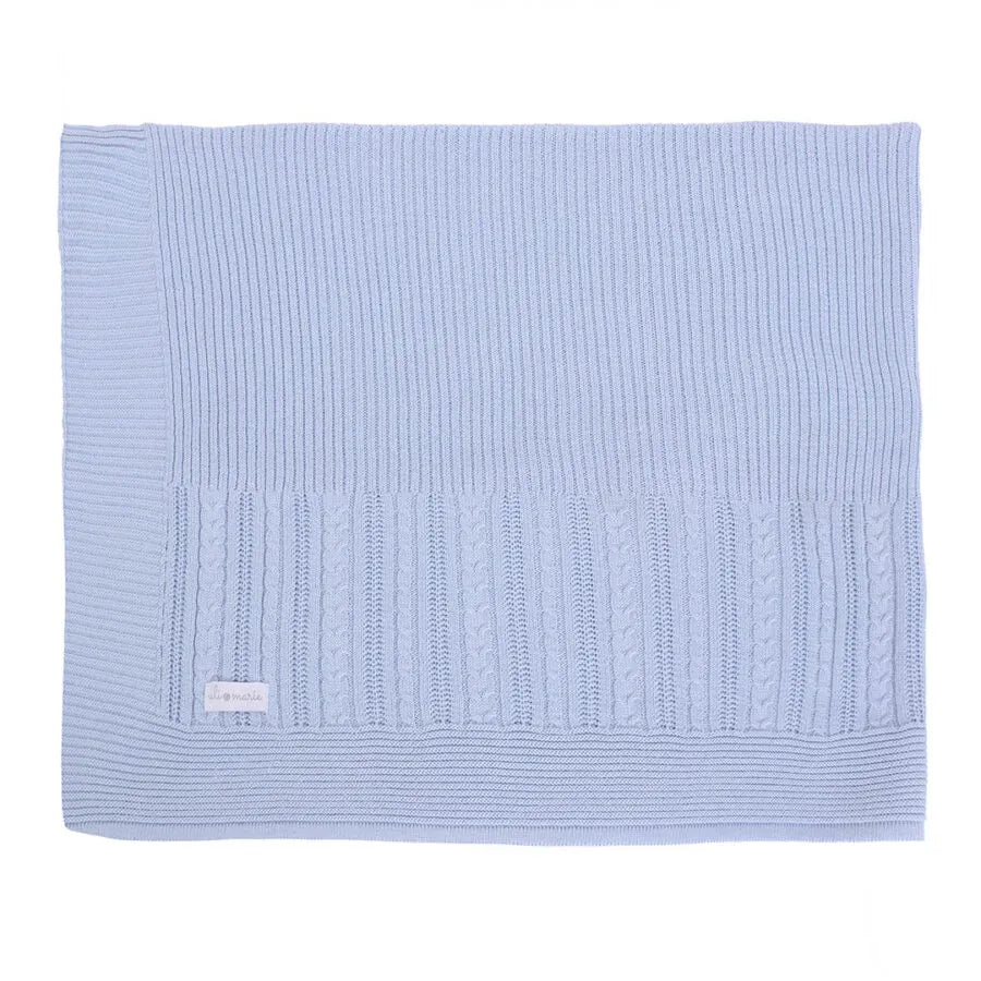 saída maternidade lisboa azul bebê, macacão de tricot com manga longa e gola redonda sobre manta