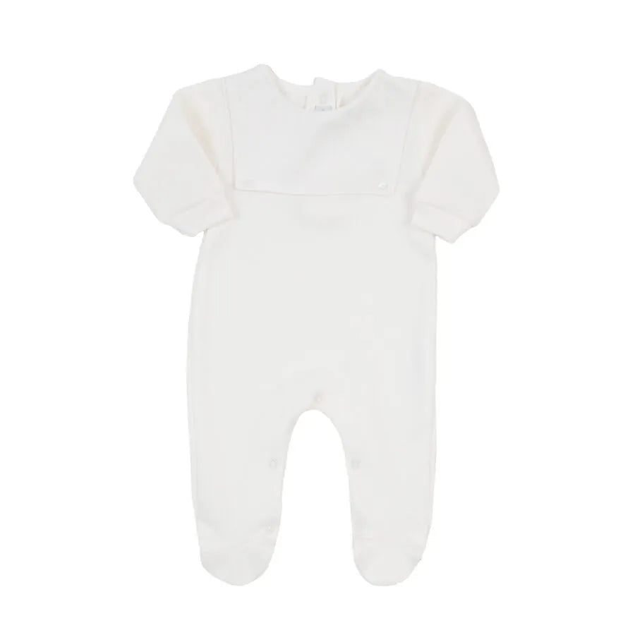 saída maternidade luiz offwhite em malha lisa, com macacão de manga longa, pala quadrada e manta combinando