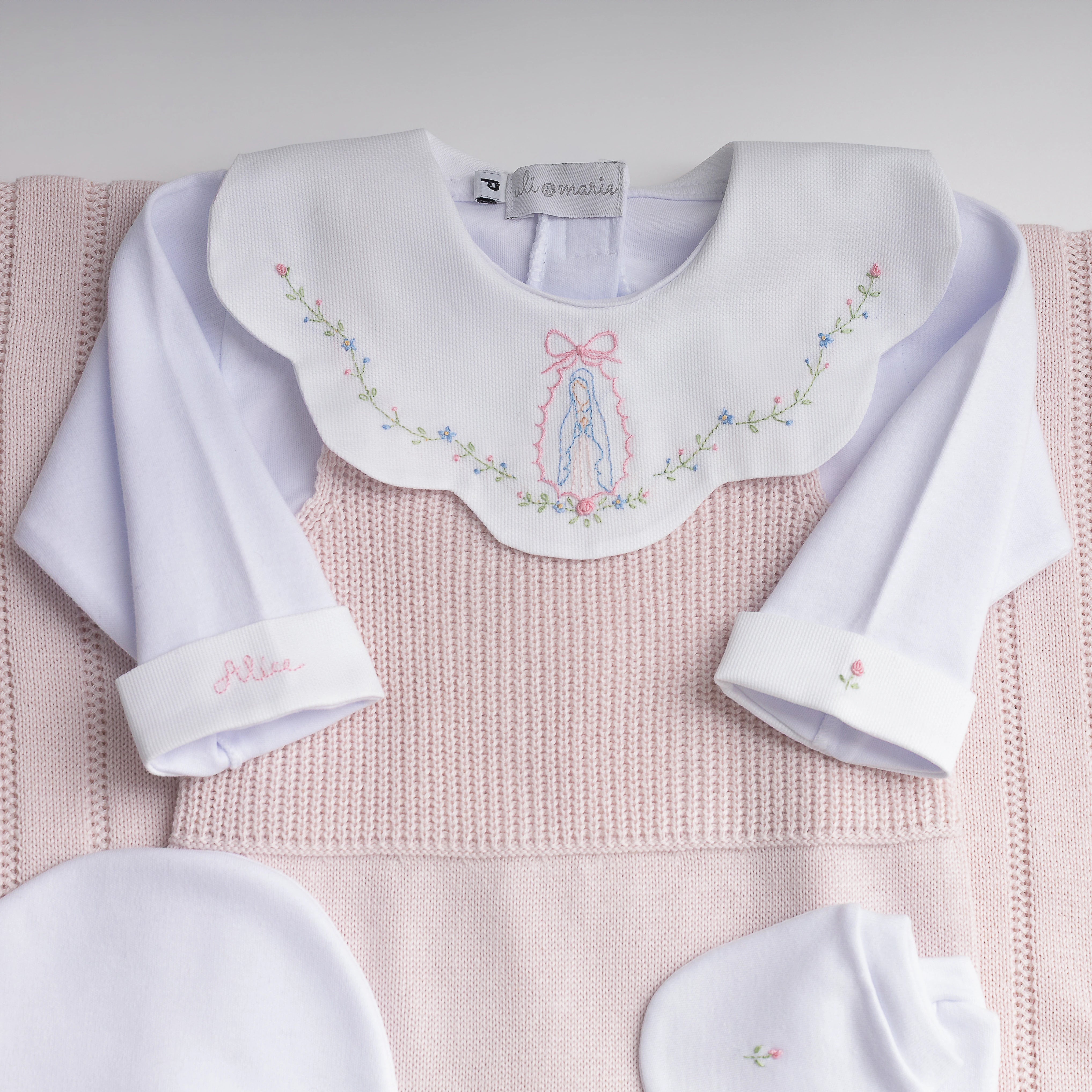Saída Maternidade Nossa Senhora das Graças rosa bebê - 5 peças