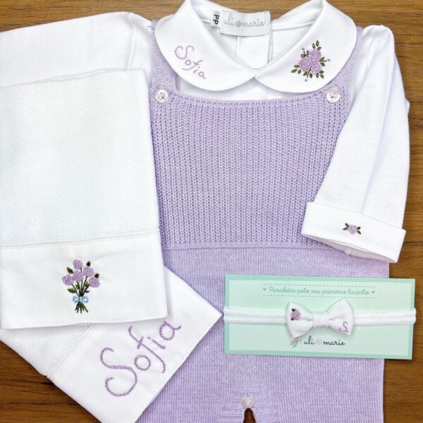 Saída Maternidade Sofia personalizada lilás - 5 peças