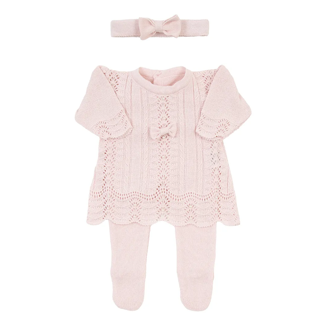 Saída Maternidade Vestido Rendado Rosa Bebê - 4 peças - Imagem 7