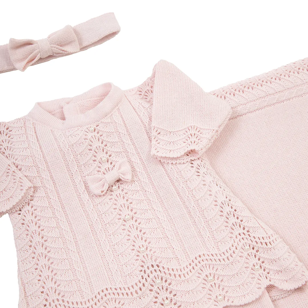 Saída Maternidade Vestido Rendado Rosa Bebê - 4 peças - Imagem 3