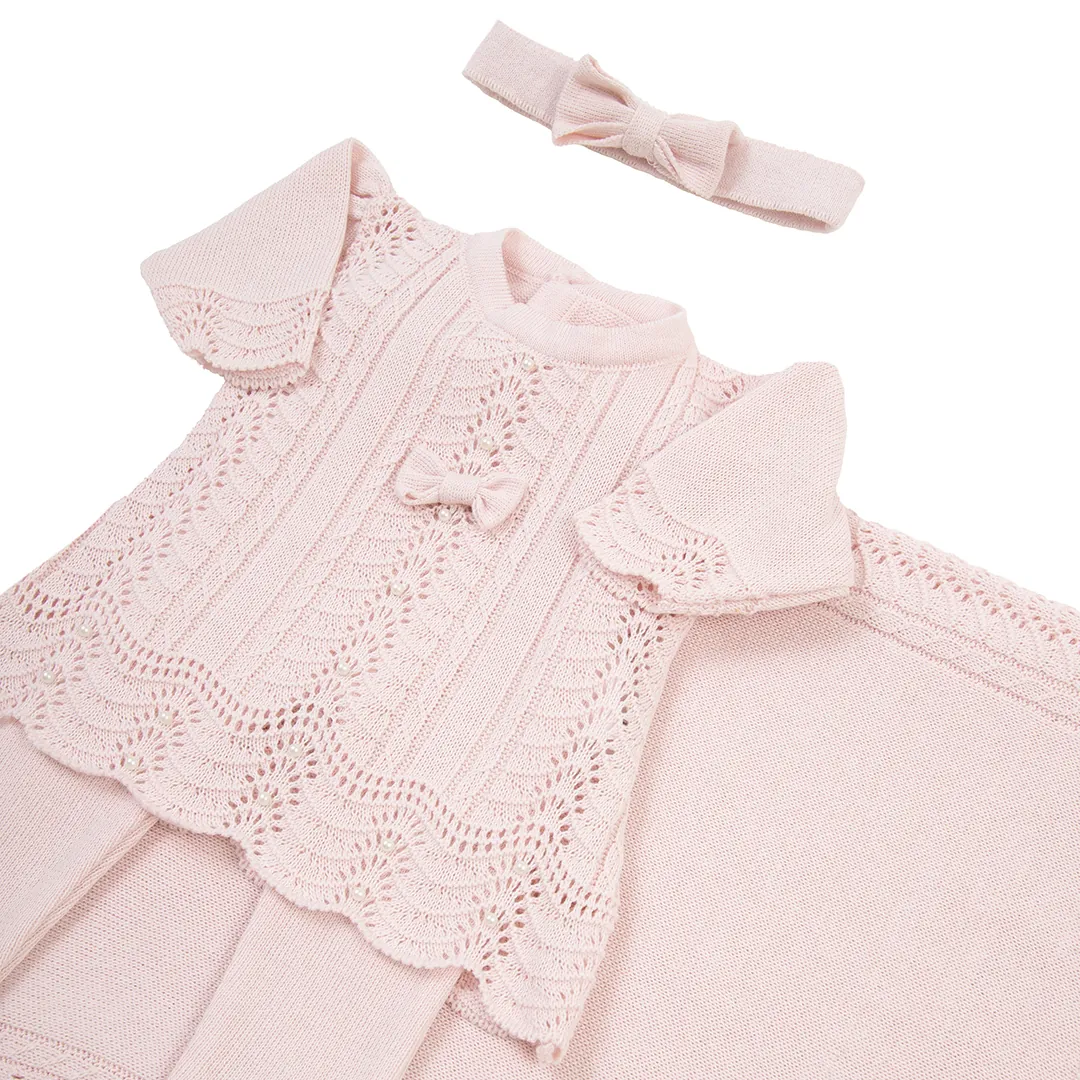 Saída Maternidade Vestido Rendado Rosa Bebê - 4 peças