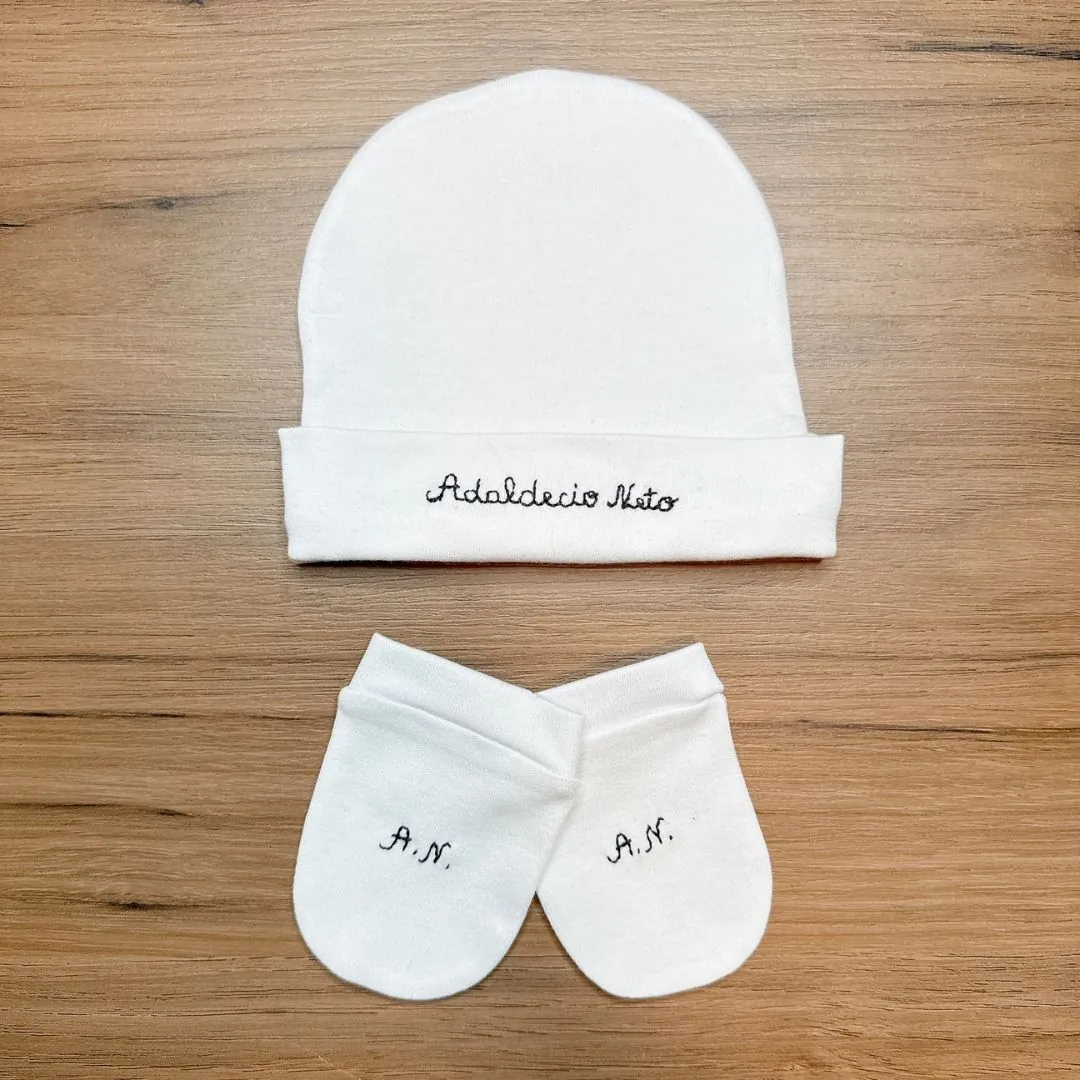 Kit Gorro e Luva Personalizado em Algodão Menino